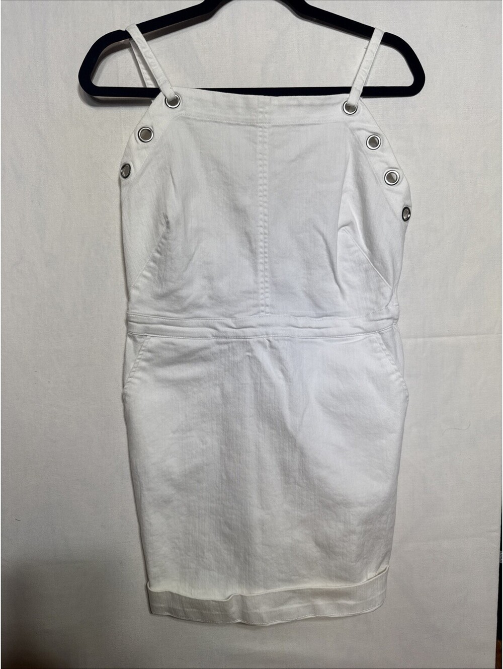 Vintage Y2K XOXO White Denim Overall Pinafore Mini Dress
